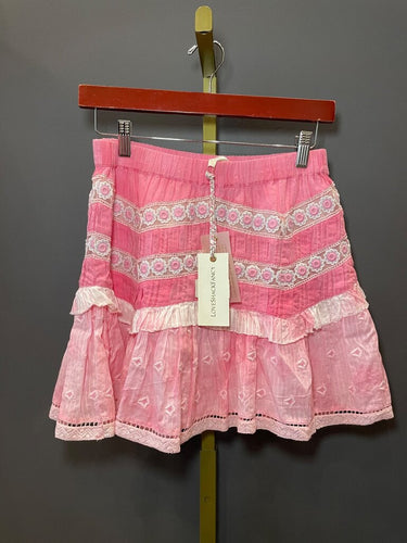 LoveShackFancy Ruffled Lace Detail Mini Skirt in Pink sz S