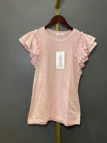 Goldie Lewinter Ruffle Flutter Sleeve T-Shirt sz S