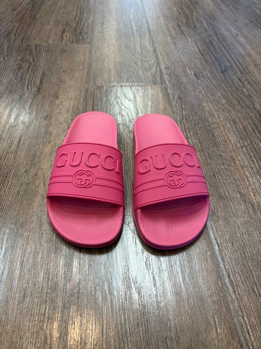 Gucci Pink Rubber Pursuit Slide Sandals sz 36