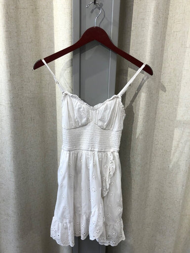 Hollister White Eyelet Smocked Mini Dress sz XS