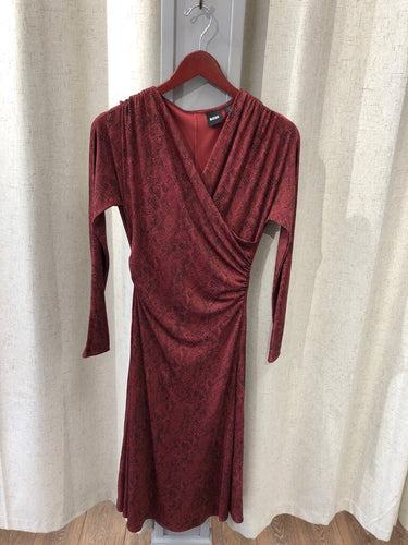 Hugo Boss Red Snakeskin Print Long Sleeve Midi Dress sz XS