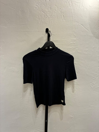 Vuori Black Ribbed Mock Neck Short Sleeve Top sz M