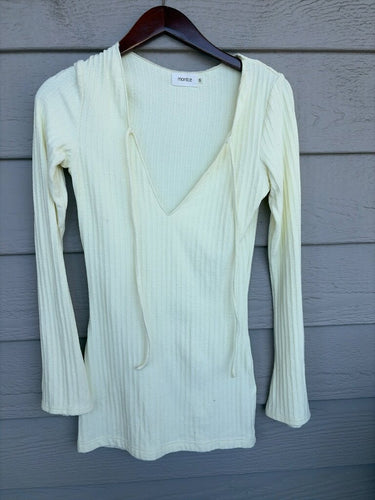 Montce Ribbed Long Sleeve Deep V-Neck Mini Dress sz S