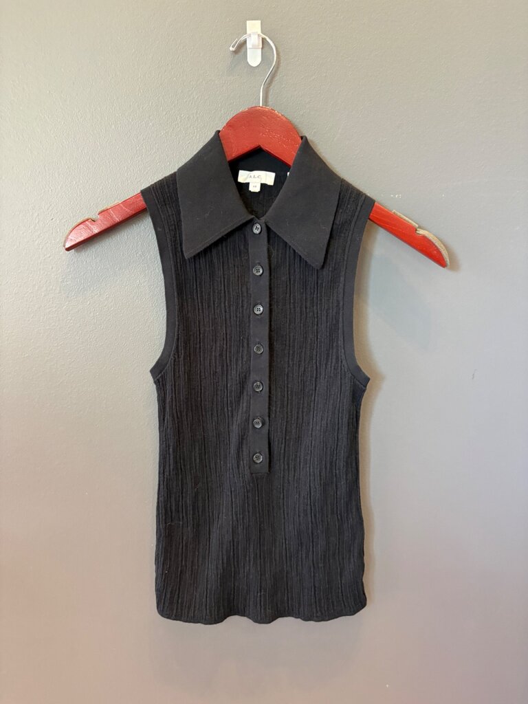 A.L.C. Black Ribbed Sleeveless Polo Top sz XS