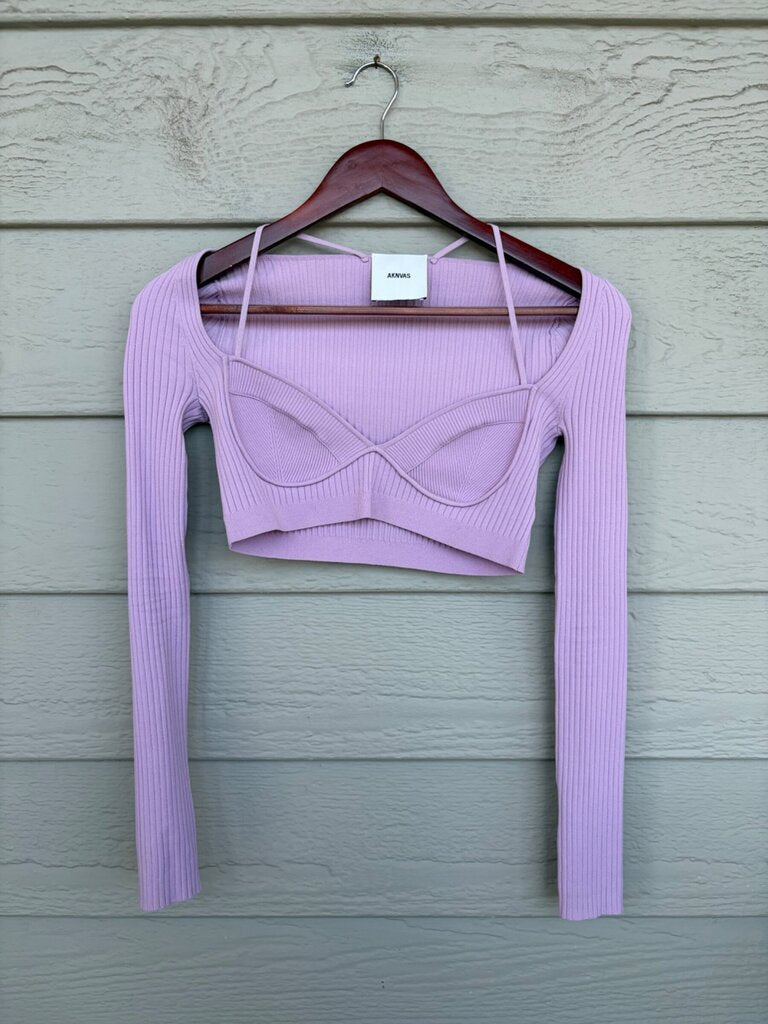 AKNVAS Ribbed Sweetheart Long Sleeve Crop Top sz S
