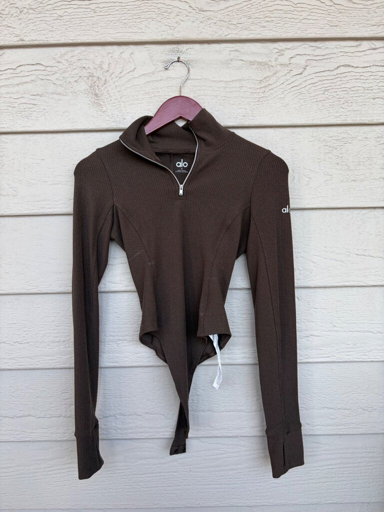 Alo Yoga Ribbed Half-Zip Long Sleeve Bodysuit sz S