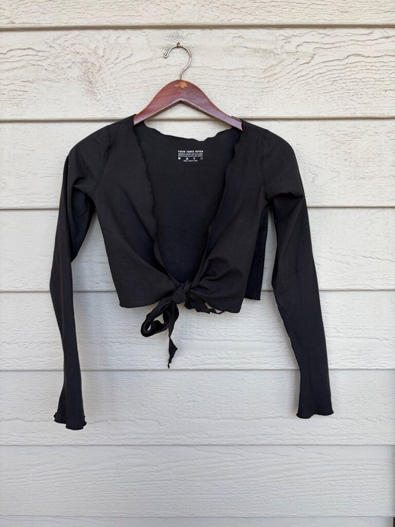 437 Black Long Sleeve Tie-Front Wrap Top sz SMALL