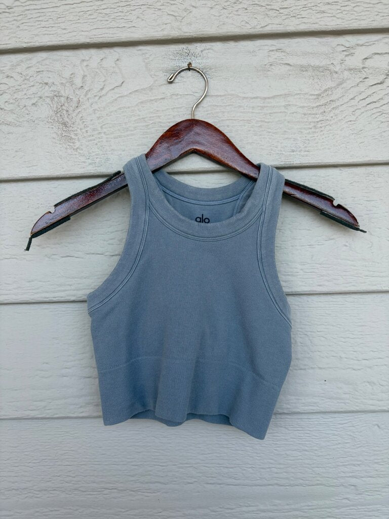 Alo Yoga Grey Seamless Ribbed Crop Tank sz S
