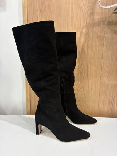 Sam Edelman Black Suede Knee-High Block Heel Boots sz 6
