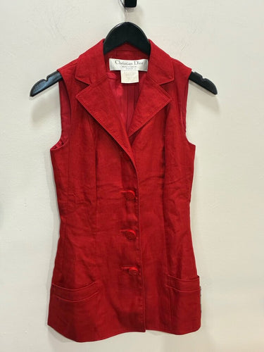 Christian Dior Boutique Red Linen-Blend Sleeveless Vest sz 6