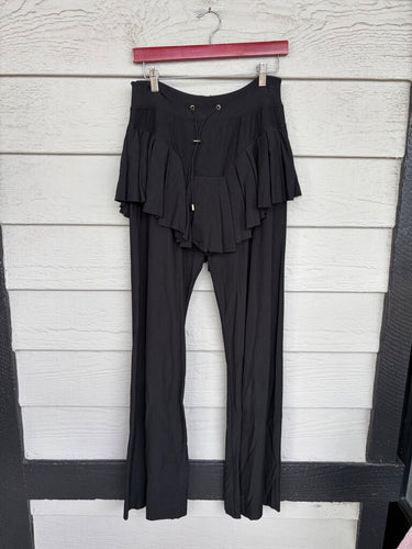 Selfie Black Ruffle Wide-Leg Pants sz XL