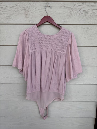 Free People Intimately Smocked Flutter Sleeve Bodysuit sz L