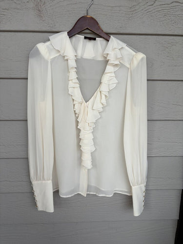 Escada White Ruffle-Front Blouse sz 38