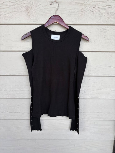 Current/Elliott Black Ribbed Cold-Shoulder Snap-Sleeve Top sz 3