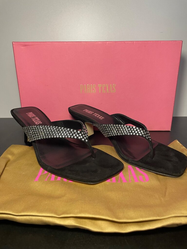 Paris Texas Crystal Embellished Block-Heel Sandals sz 36