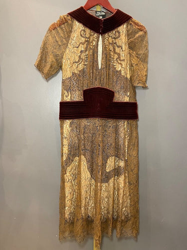 Jean Paul Gaultier Femme 2008 Archive Runway Lace Short-Sleeve Midi Dress sz 10