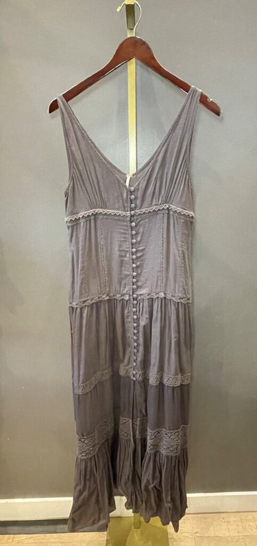 Free People Sleeveless Button-Front Lace-Trim Maxi Dress sz M