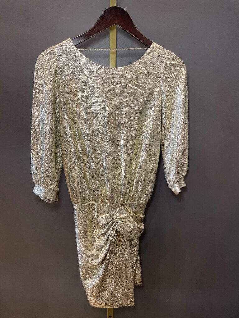 ba&sh Metallic 3/4 Sleeve Gathered Mini Dress sz XS
