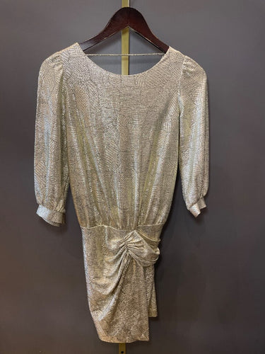 ba&sh Metallic 3/4 Sleeve Gathered Mini Dress sz XS