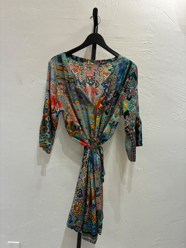 Johnny Was Multicolor Boho Pattern Midi Dress sz L