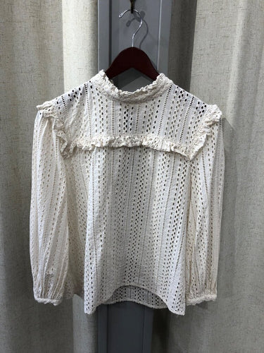 Madewell Ivory Eyelet Long Sleeve Ruffle Blouse sz S