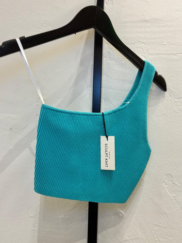 Babaton Turquoise Sculpt Knit One-Shoulder Top sz S