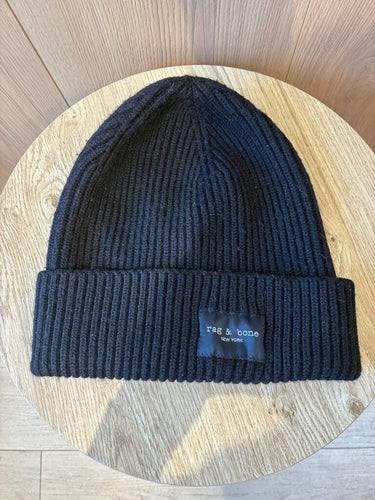 rag & bone Black Ribbed Knit Beanie