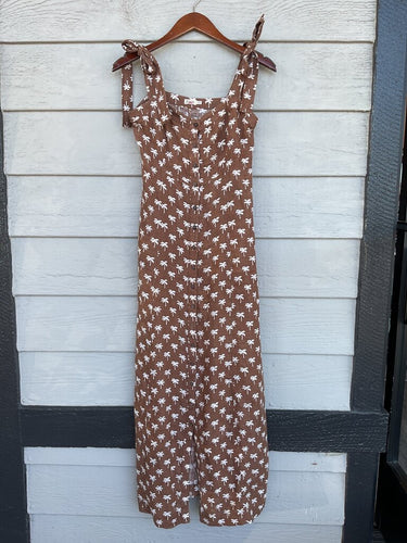 Faherty Brown Palm Print Tie-Strap Dress sz XS