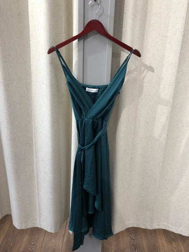 Hello Molly Teal Satin Sleeveless Maxi Dress sz S