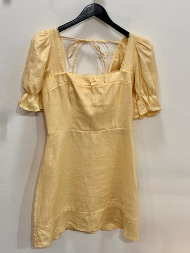 Reformation Yellow Lace-Trim Linen Short Sleeve Mini Dress sz 8
