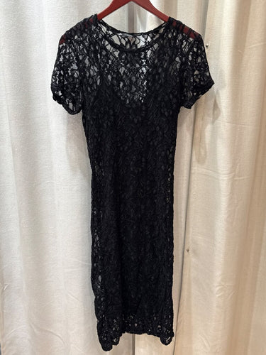 Zara Black Lace Short Sleeve Bodycon Dress sz S