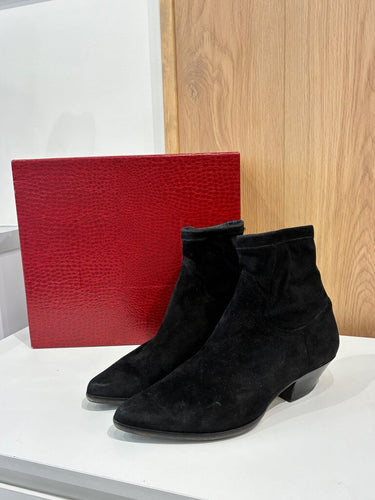 Tamara Mellon Black Suede Pointed Toe Ankle Booties sz 40