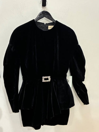 Alexandre Vauthier Black Velvet Crystal Buckle Mini Dress sz 38