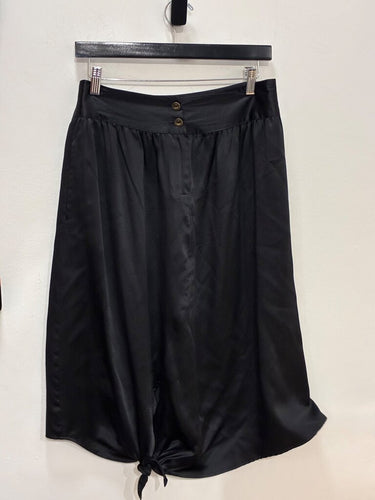 Vintage Black Silk Tied-Hem Midi Skirt sz XS
