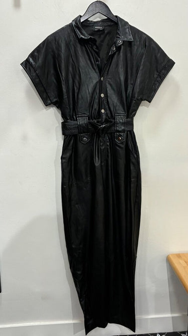 Bardot Faux Leather Short Sleeve Belted Jumpsuit sz US6/S