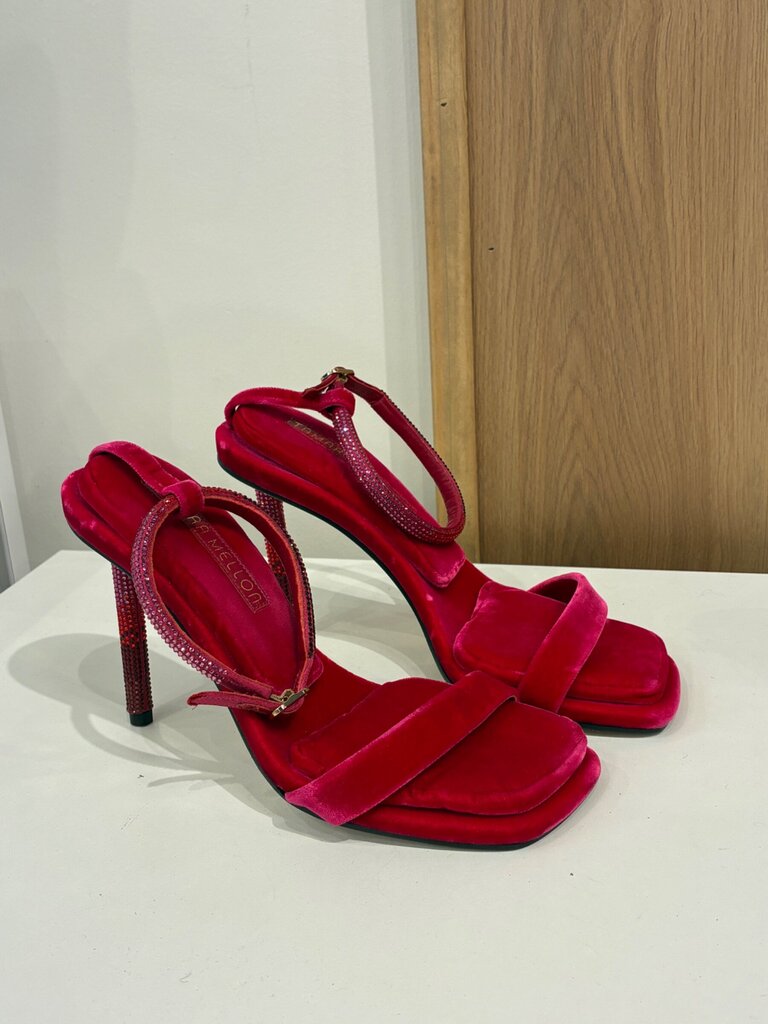 Tamara Mellon Pillow Top Velvet Crystal Embellished Heeled Sandals sz 37