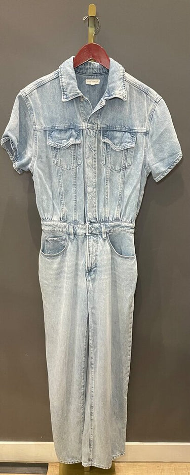 Good American Light Wash Denim Short Sleeve Jumpsuit sz 1