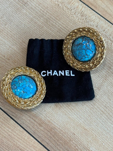 Chanel Vintage Collection 25 Turquoise Cabochon Clip-On Earrings