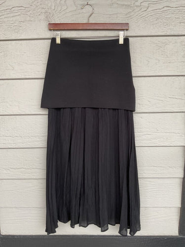 Zara Black Layered Knit & Pleated Midi Skirt sz S