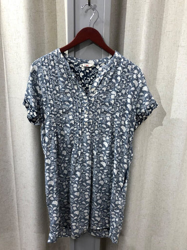 Faherty Blue Floral Short Sleeve Pintuck Isha Dress sz M