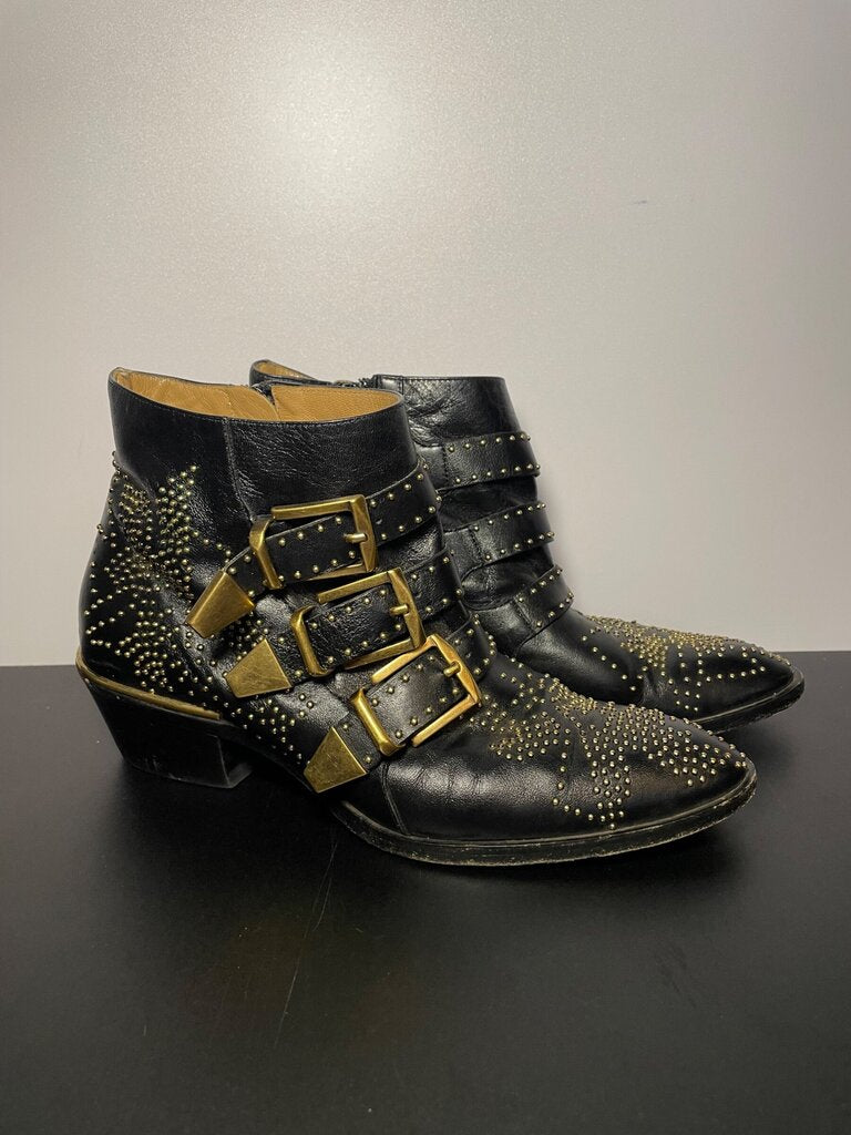 Chloé Black Studded Susanna Ankle Boots sz 35