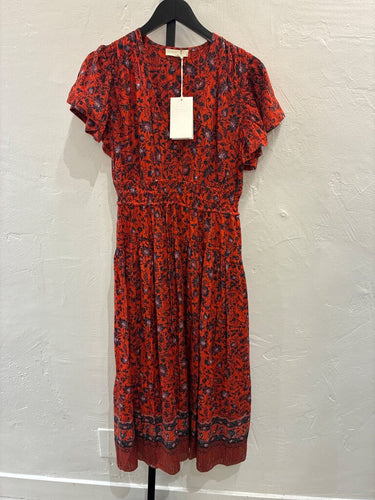 Ulla Johnson Red Printed Short Sleeve Midi Dress sz 6