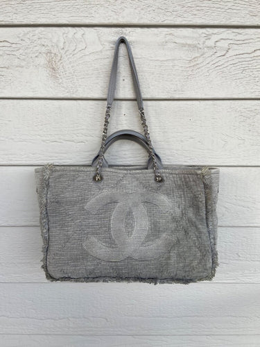 Chanel Grey Tweed Large Deauville Tote Bag sz TU