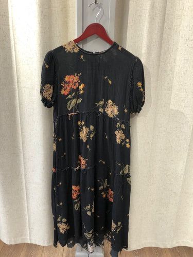 R13 Shredded Relaxed Midi Dress in Floral On Black sz M