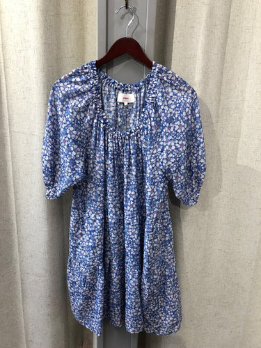 Xírena Blue Floral Tiered Short Sleeve Dress sz M