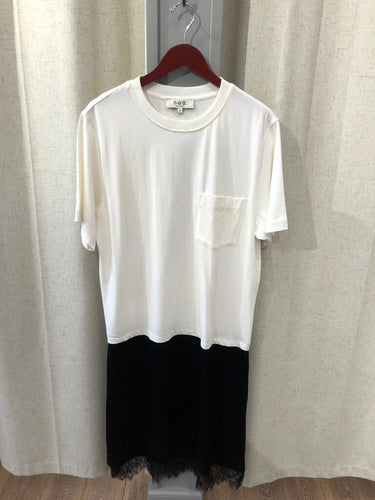 Sea New York White and Black Lace-Hem Midi Dress sz M