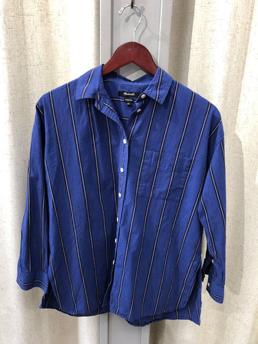 Madewell Blue Striped Oversized Long Sleeve Button-Up Shirt sz XS