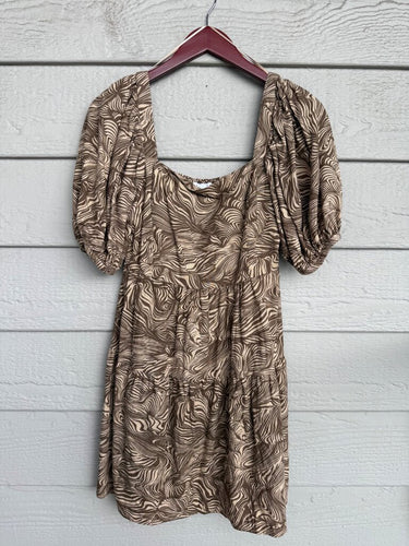 House of Harlow 1960 Brown Swirl Print Puff Sleeve Mini Dress sz XS