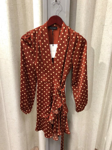 Jacquie The Label Polka Dot Long-Sleeve Wrap Mini Dress sz S