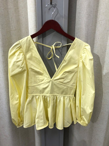 STAUD Light Yellow Puff Sleeve Peplum Blouse sz 0